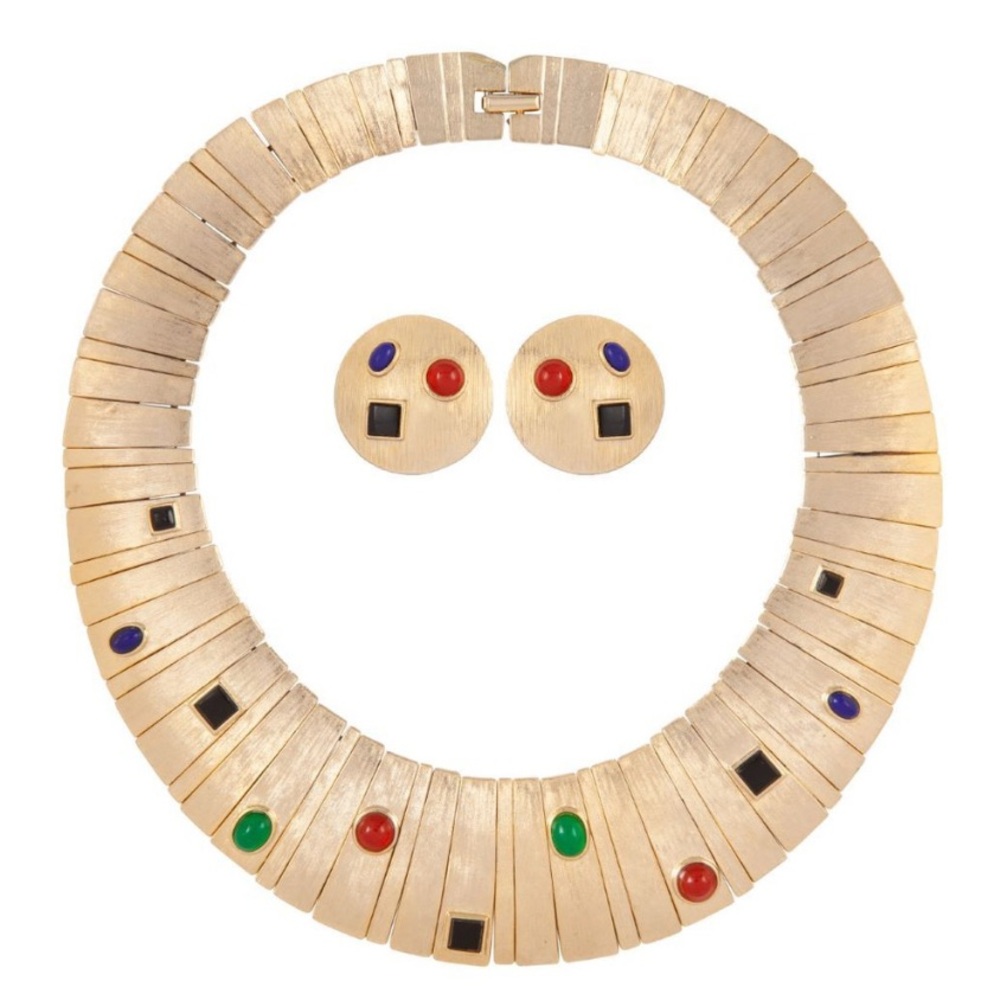 Les Bernard Runway Couture Vintage 1980’s  Necklace/Earrings Set /Original Case - Picture 3 of 13